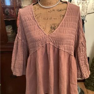 We The Free Mauve Crinkle Blouse